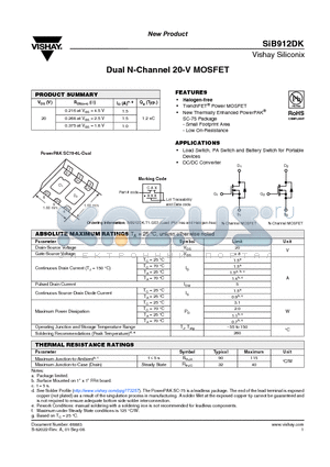 SIB912DK datasheet - Dual N-Channel 20-V MOSFET