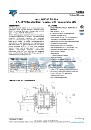 SIC403 datasheet - microBUCK SiC403 6 A, 28 V Integrated Buck Regulator with Programmable LDO