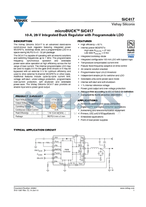 SIC417 datasheet - microBUCK SiC417 10-A, 28-V Integrated Buck Regulator with Programmable LDO