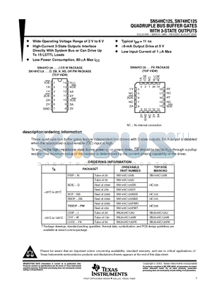 SNJ54HC125W datasheet - QUADRUPLE BUS BUFFER GATES WITH 3-STATE OUTPUTS