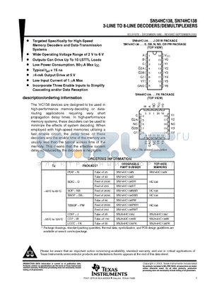 SNJ54HC138FK datasheet - 3-LINE TO 8-LINE DECODERS/DEMULTIPLEXERS