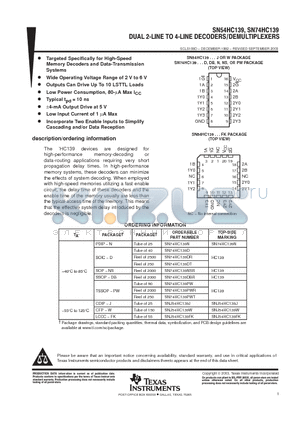 SNJ54HC139FK datasheet - DUAL 2-LINE TO 4-LINE DECODERS/DEMULTIPLEXERS