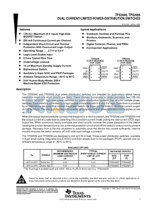 TPS2056D datasheet - DUAL CURRENT-LIMITED POWER-DISTRIBUTION SWITCHES