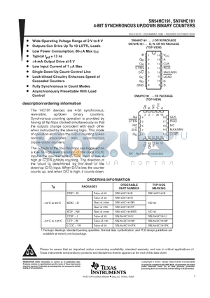 SNJ54HC191W datasheet - 4-BIT SYNCHRONOUS UP/DOWN BINARY COUNTERS