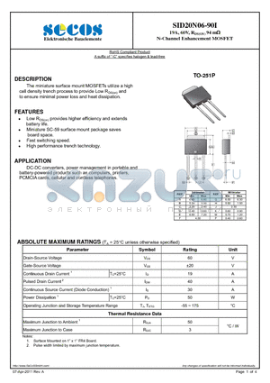 SID20N06-90I datasheet - N-Channel Enhancement MOSFET