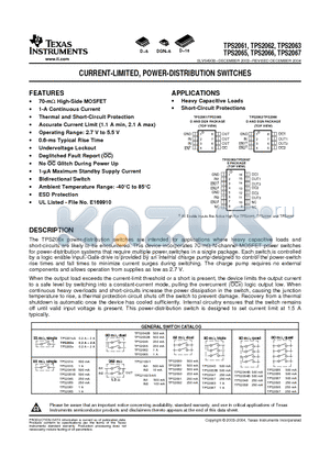 TPS2061DGN datasheet - CURRENT-LIMITED, POWER-DISTRIBUTION SWITCHES