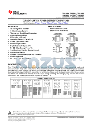 TPS2061DBVR datasheet - CURRENT-LIMITED, POWER-DISTRIBUTION SWITCHES