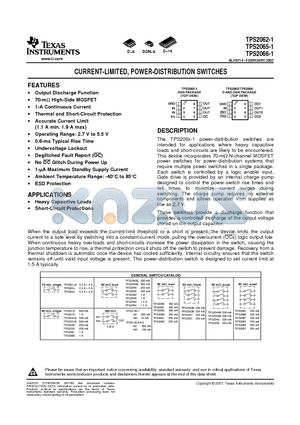 TPS2062-1 datasheet - CURRENT-LIMITED, POWER-DISTRIBUTION SWITCHES