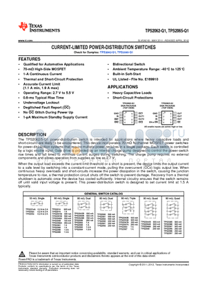 TPS2062-Q1 datasheet - CURRENT-LIMITED POWER-DISTRIBUTION SWITCHES
