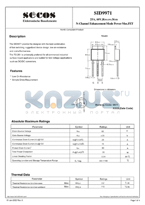 SID9971 datasheet - N-Channel EnhancementMode PowerMos.FET