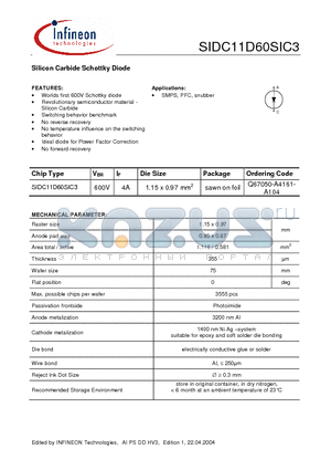 SIDC11D60SIC3 datasheet - Silicon Carbide Schottky Diode