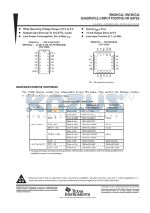 SNJ54HC32FK datasheet - QUADRUPLE 2-INPUT POSITIVE-OR GATES
