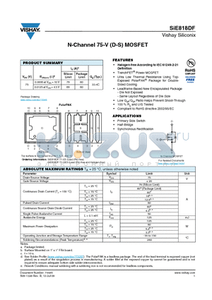 SIE818DF-T1-E3 datasheet - N-Channel 75-V (D-S) MOSFET