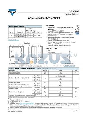 SIE832DF datasheet - N-Channel 40-V (D-S) MOSFET