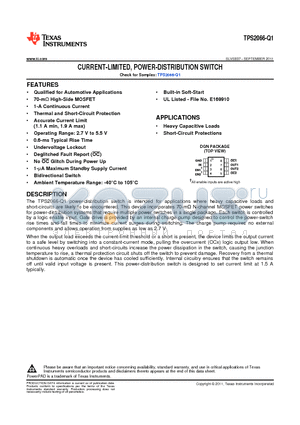 TPS2066-Q1 datasheet - CURRENT-LIMITED, POWER-DISTRIBUTION SWITCH