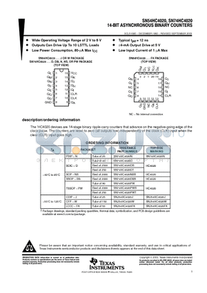 SNJ54HC4020FK datasheet - 14-BIT ASYNCHRONOUS BINARY COUNTERS