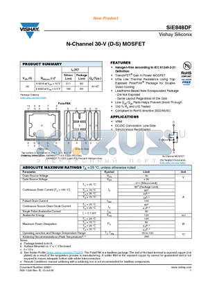 SIE848DF datasheet - N-Channel 30-V (D-S) MOSFET