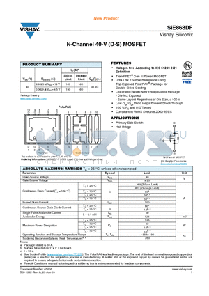 SIE868DF datasheet - N-Channel 40-V (D-S) MOSFET