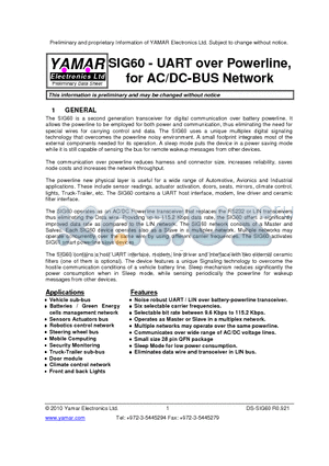 SIG60 datasheet - UART over Powerline for AC/DC-BUS Network