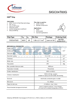 SIGC04T60G datasheet - IGBT3 Chip