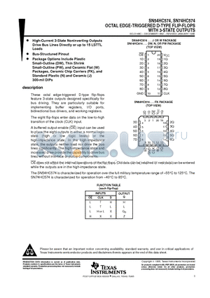 SNJ54HC574J datasheet - OCTAL EDGE-TRIGGERED D-TYPE FLIP-FLOPS WITH 3-STATE OUTPUTS