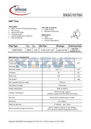 SIGC10T60 datasheet - IGBT3 Chip