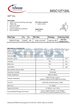 SIGC12T120L datasheet - IGBT3 Chip