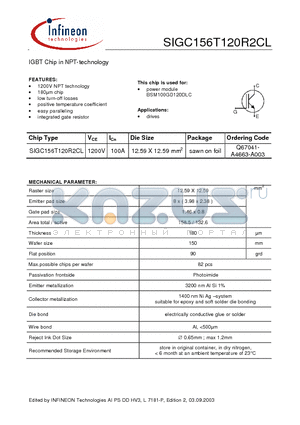 SIGC156T120R2CL datasheet - IGBT Chip in NPT-technology