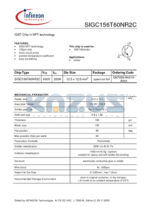 SIGC156T60NR2C datasheet - IGBT Chip in NPT-technology