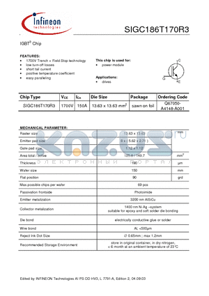 SIGC186T170R3 datasheet - IGBT3 Chip