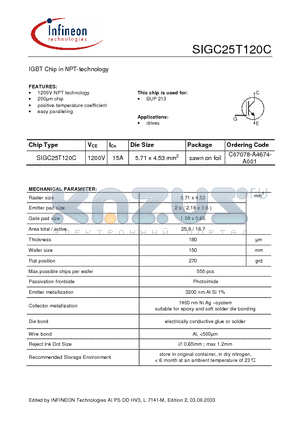 SIGC25T120C datasheet - IGBT Chip in NPT-technology