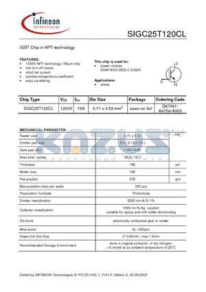 SIGC25T120CL datasheet - IGBT Chip in NPT-technology