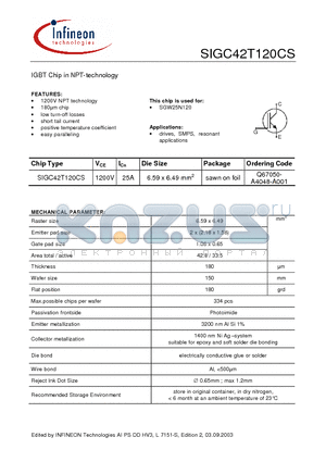 SIGC42T120CS datasheet - IGBT Chip in NPT-technology