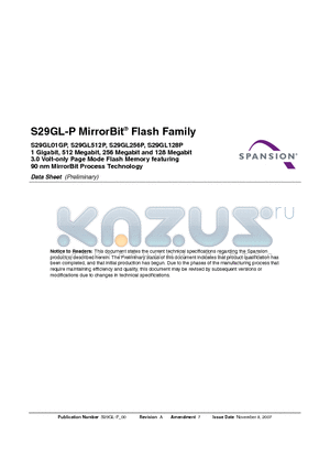 S29GL01GP11TAIV10 datasheet - 3.0 Volt-only Page Mode Flash Memory featuring 90 nm MirrorBit Process Technology