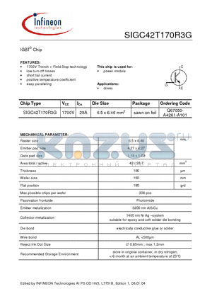 SIGC42T170R3G_08 datasheet - 1700V Trench  Field Stop technology low turn-off losses short tail current