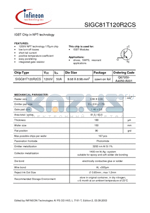 SIGC81T120R2CS datasheet - IGBT Chip in NPT-technology