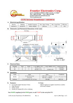 SIH1005-01-LFR datasheet - CCFL Inverter Transformer