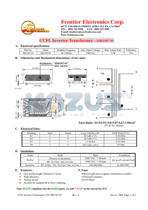 SIH1507-01 datasheet - CCFL Inverter Transformer