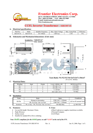 SIH1507-01-LFR datasheet - CCFL Inverter Transformer