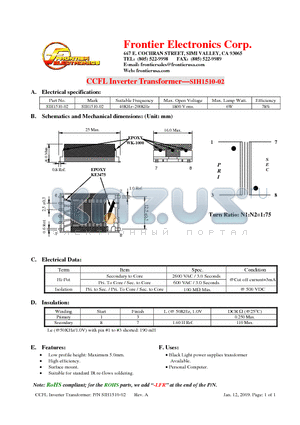 SIH1510-02 datasheet - CCFL Inverter Transformer