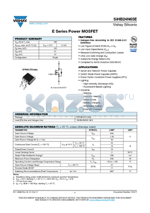 SIHB24N65E datasheet - E Series Power MOSFET