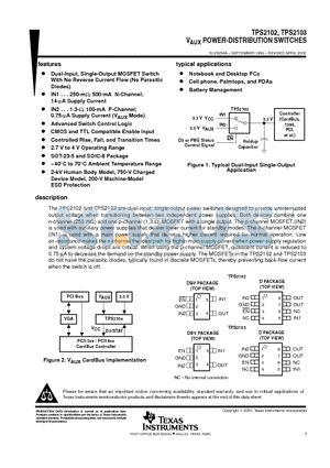 TPS2103 datasheet - VAUX POWER-DISTRIBUTION SWITCHES