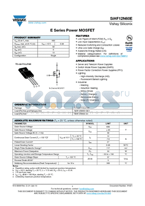 SIHF12N60E datasheet - E Series Power MOSFET