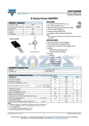 SIHF22N60E datasheet - E Series Power MOSFET