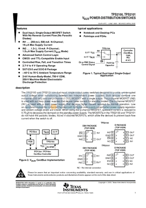 TPS2100 datasheet - VAUX POWER-DISTRIBUTION SWITCHES