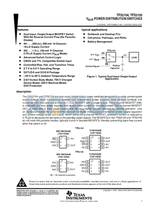 TPS2104DBV datasheet - VAUX POWER-DISTRIBUTION SWITCHES