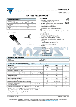 SIHF22N60E-E3 datasheet - E Series Power MOSFET