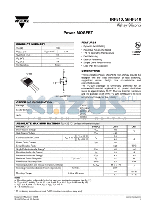 SIHF510-E3 datasheet - Power MOSFET