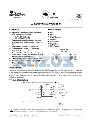 TPS2111PW datasheet - AUTOSWITCHING POWER MUX