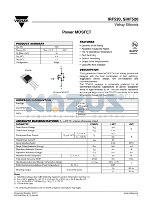 SIHF520-E3 datasheet - Power MOSFET